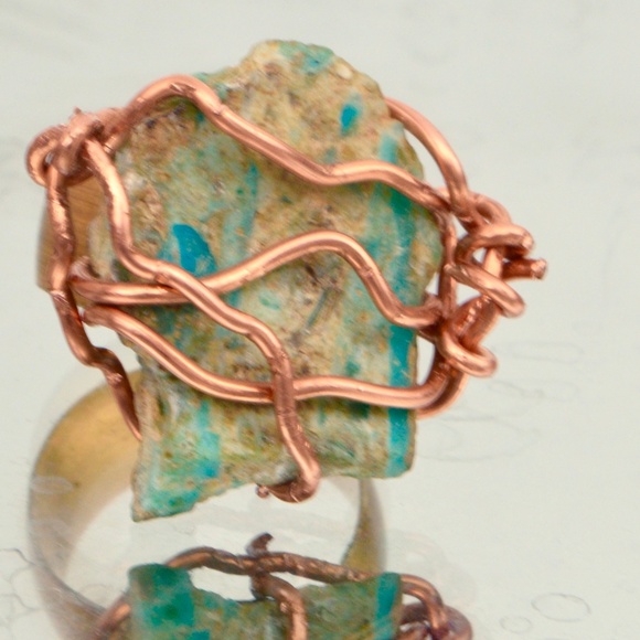 Conceptual Subculture Jewelry - Peruvian Blue Opal Natural Untreated Brass Ring 8